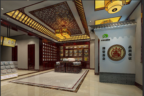 洪江古朴典雅的中式茶叶店大堂设计效果图